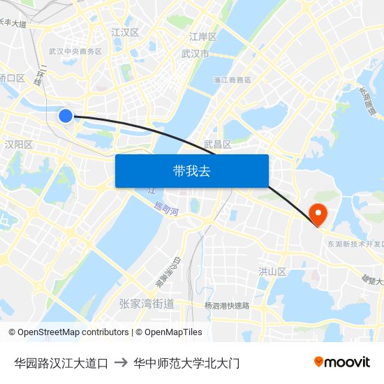 华园路汉江大道口 to 华中师范大学北大门 map