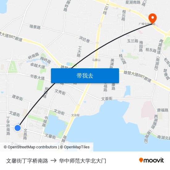 文馨街丁字桥南路 to 华中师范大学北大门 map