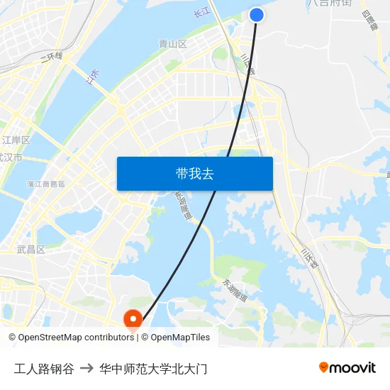 工人路钢谷 to 华中师范大学北大门 map