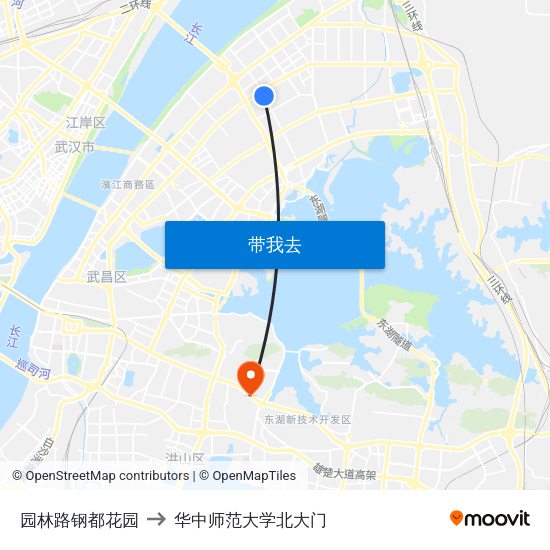 园林路钢都花园 to 华中师范大学北大门 map