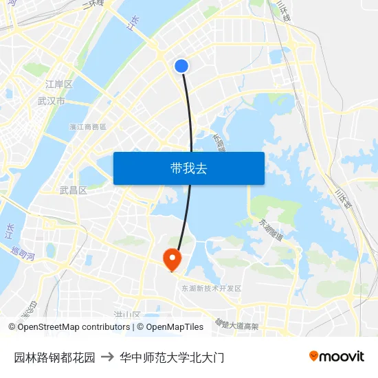 园林路钢都花园 to 华中师范大学北大门 map