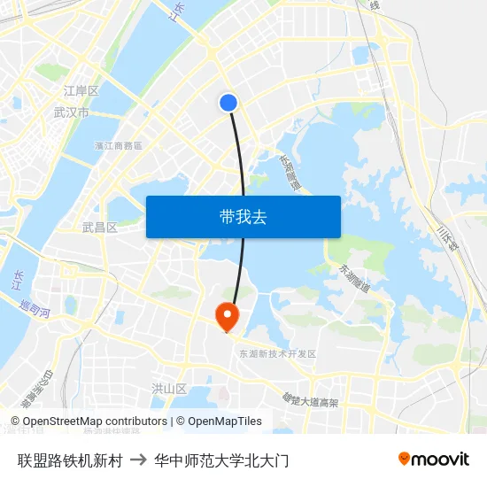 联盟路铁机新村 to 华中师范大学北大门 map