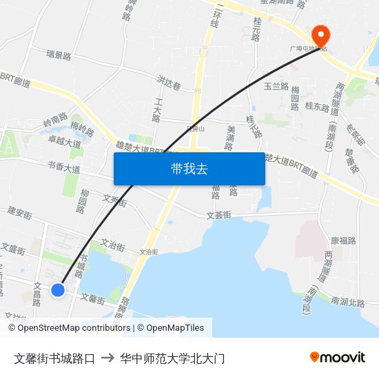 文馨街书城路口 to 华中师范大学北大门 map