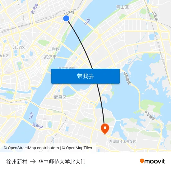 徐州新村 to 华中师范大学北大门 map