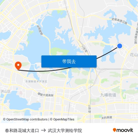春和路花城大道口 to 武汉大学测绘学院 map