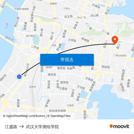 江盛路 to 武汉大学测绘学院 map