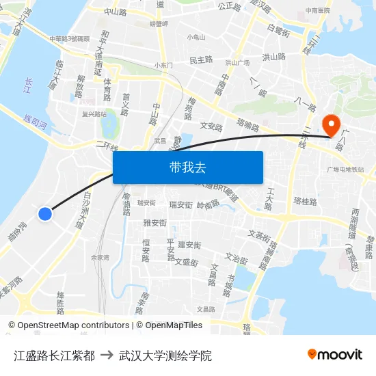江盛路长江紫都 to 武汉大学测绘学院 map