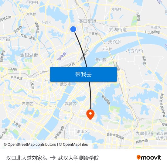 汉口北大道刘家头 to 武汉大学测绘学院 map