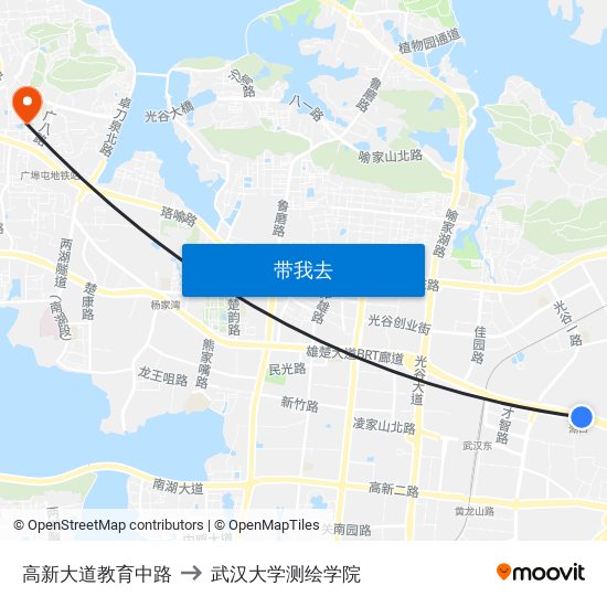高新大道教育中路 to 武汉大学测绘学院 map