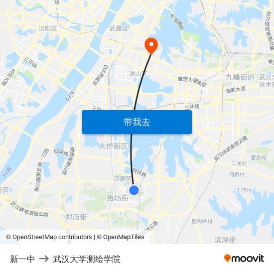 新一中 to 武汉大学测绘学院 map