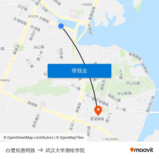 白鹭街惠明路 to 武汉大学测绘学院 map