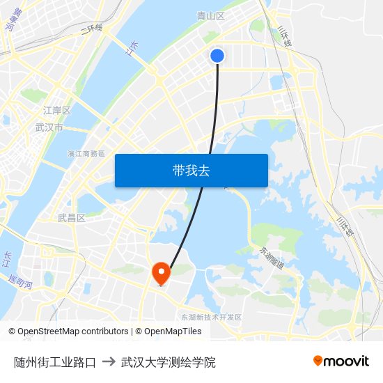 随州街工业路口 to 武汉大学测绘学院 map