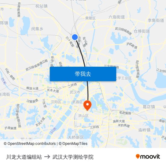 川龙大道编组站 to 武汉大学测绘学院 map