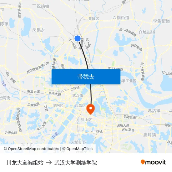 川龙大道编组站 to 武汉大学测绘学院 map