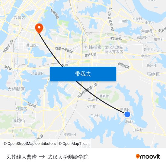 凤莲线大曹湾 to 武汉大学测绘学院 map