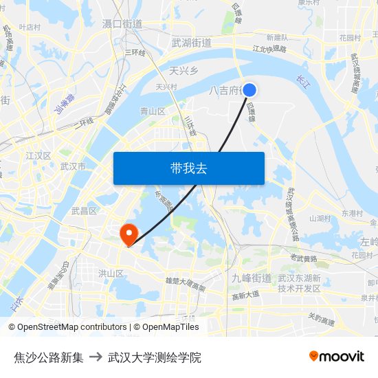 焦沙公路新集 to 武汉大学测绘学院 map