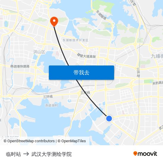 临时站 to 武汉大学测绘学院 map