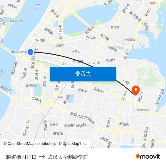 粮道街司门口 to 武汉大学测绘学院 map