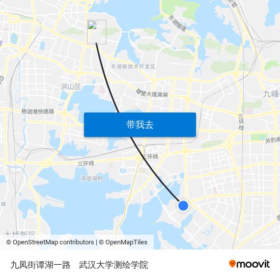 九凤街谭湖一路 to 武汉大学测绘学院 map