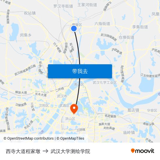 西寺大道程家墩 to 武汉大学测绘学院 map