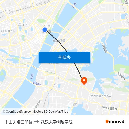 中山大道三阳路 to 武汉大学测绘学院 map