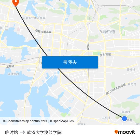 临时站 to 武汉大学测绘学院 map