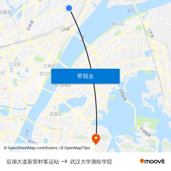 后湖大道新荣村客运站 to 武汉大学测绘学院 map