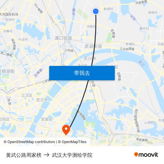 黄武公路周家榜 to 武汉大学测绘学院 map