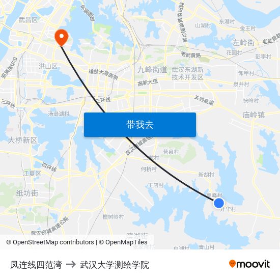 凤连线四范湾 to 武汉大学测绘学院 map