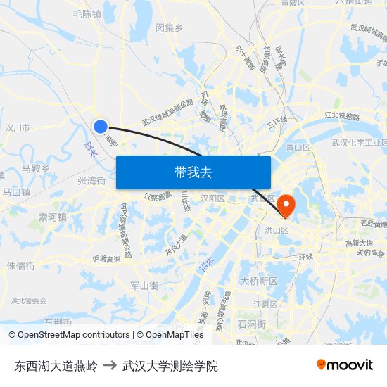 东西湖大道燕岭 to 武汉大学测绘学院 map