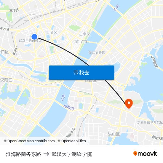 淮海路商务东路 to 武汉大学测绘学院 map