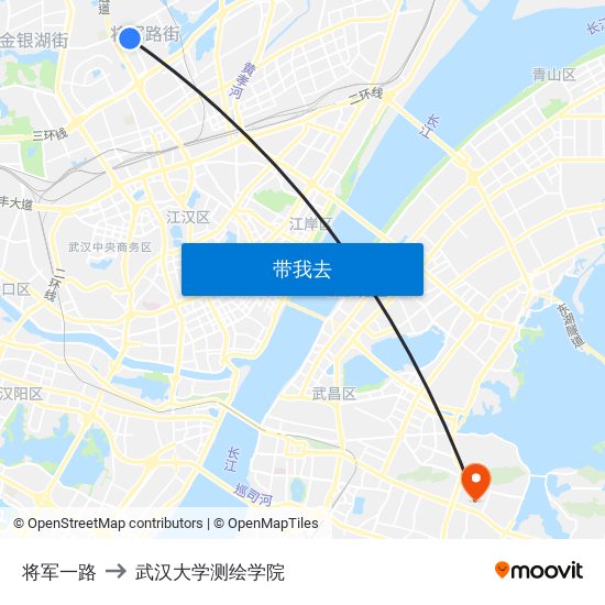 将军一路 to 武汉大学测绘学院 map