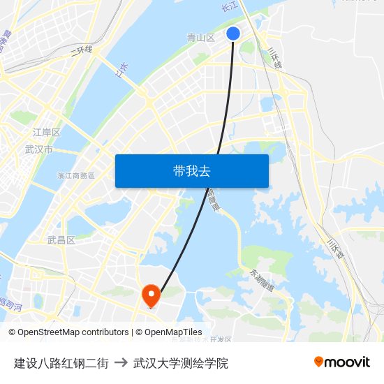 建设八路红钢二街 to 武汉大学测绘学院 map