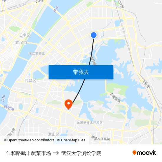 仁和路武丰蔬菜市场 to 武汉大学测绘学院 map