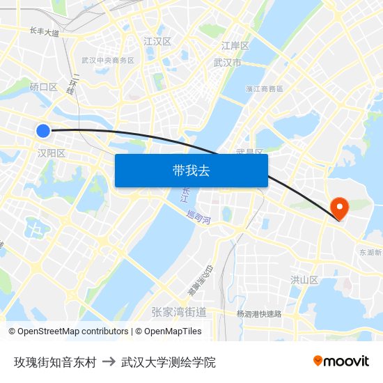 玫瑰街知音东村 to 武汉大学测绘学院 map