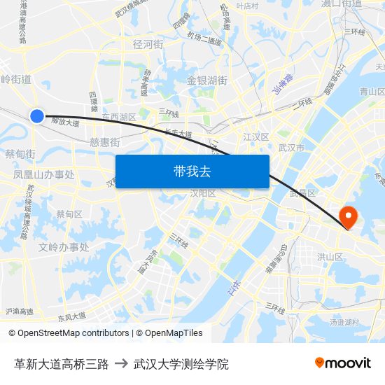 革新大道高桥三路 to 武汉大学测绘学院 map