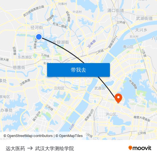 远大医药 to 武汉大学测绘学院 map