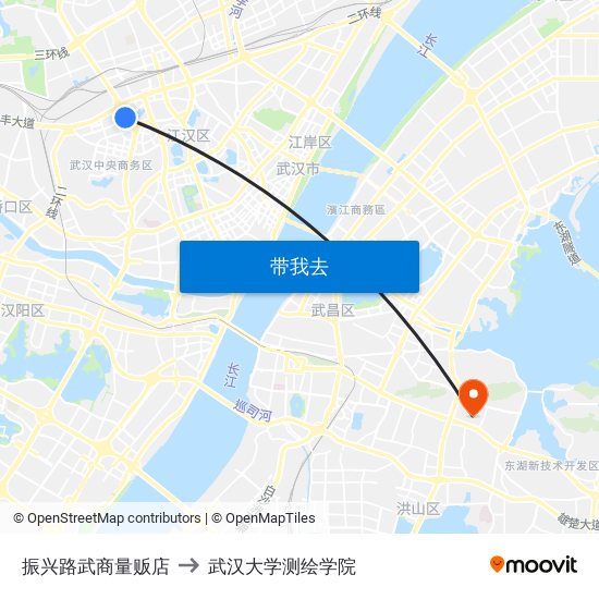 振兴路武商量贩店 to 武汉大学测绘学院 map