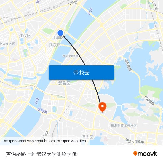 芦沟桥路 to 武汉大学测绘学院 map