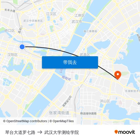 琴台大道罗七路 to 武汉大学测绘学院 map