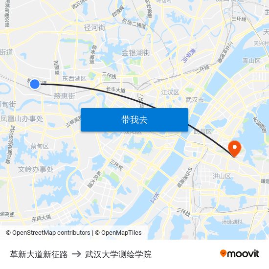 革新大道新征路 to 武汉大学测绘学院 map