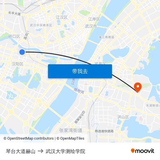 琴台大道赫山 to 武汉大学测绘学院 map