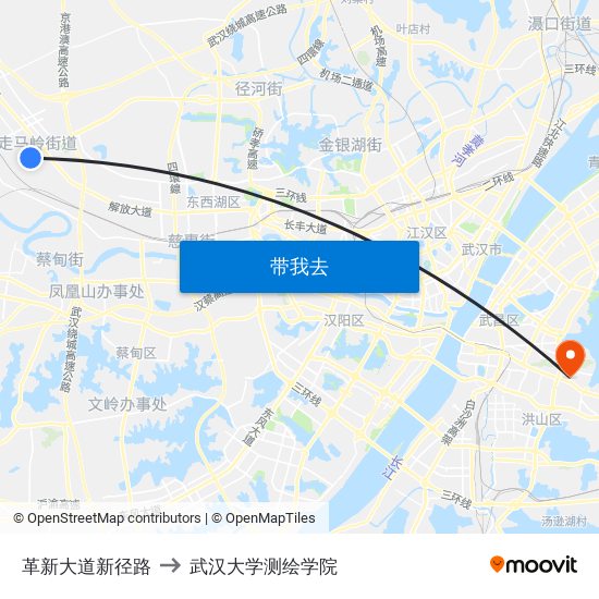 革新大道新径路 to 武汉大学测绘学院 map