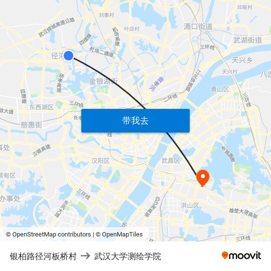 银柏路径河板桥村 to 武汉大学测绘学院 map