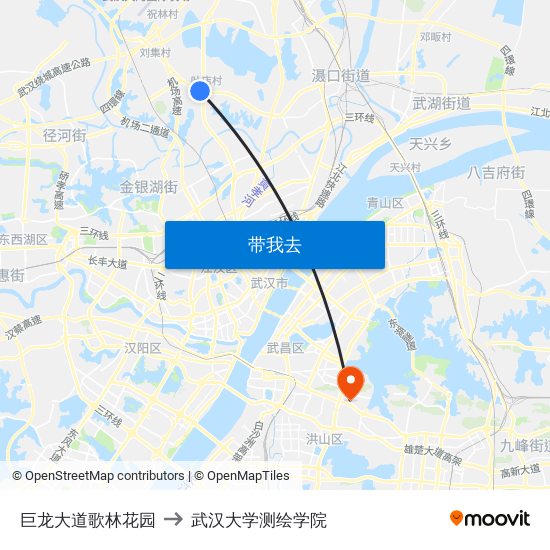 巨龙大道歌林花园 to 武汉大学测绘学院 map