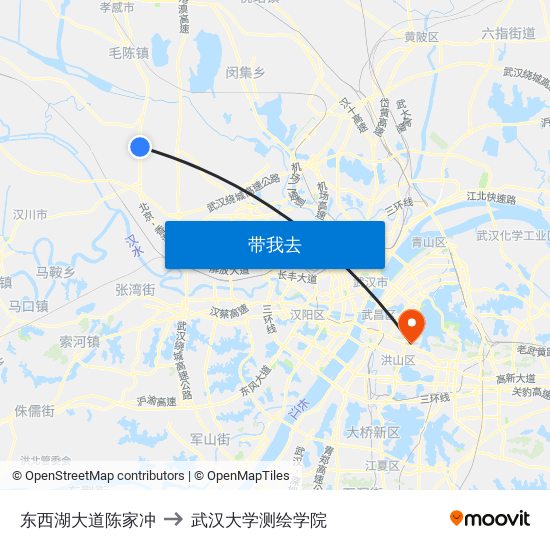 东西湖大道陈家冲 to 武汉大学测绘学院 map