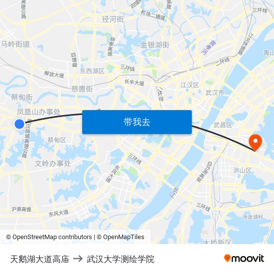 天鹅湖大道高庙 to 武汉大学测绘学院 map