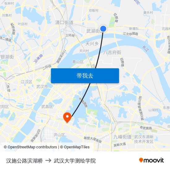 汉施公路滨湖桥 to 武汉大学测绘学院 map