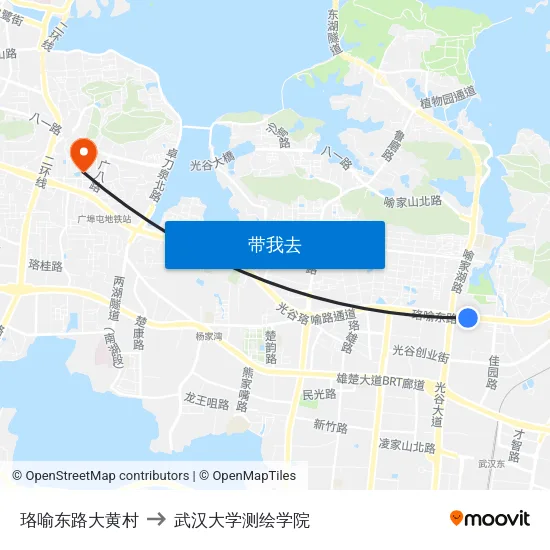 珞喻东路大黄村 to 武汉大学测绘学院 map