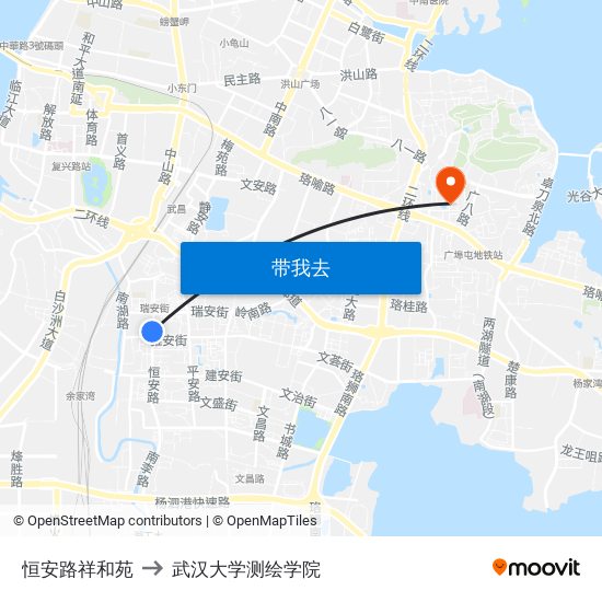 恒安路祥和苑 to 武汉大学测绘学院 map